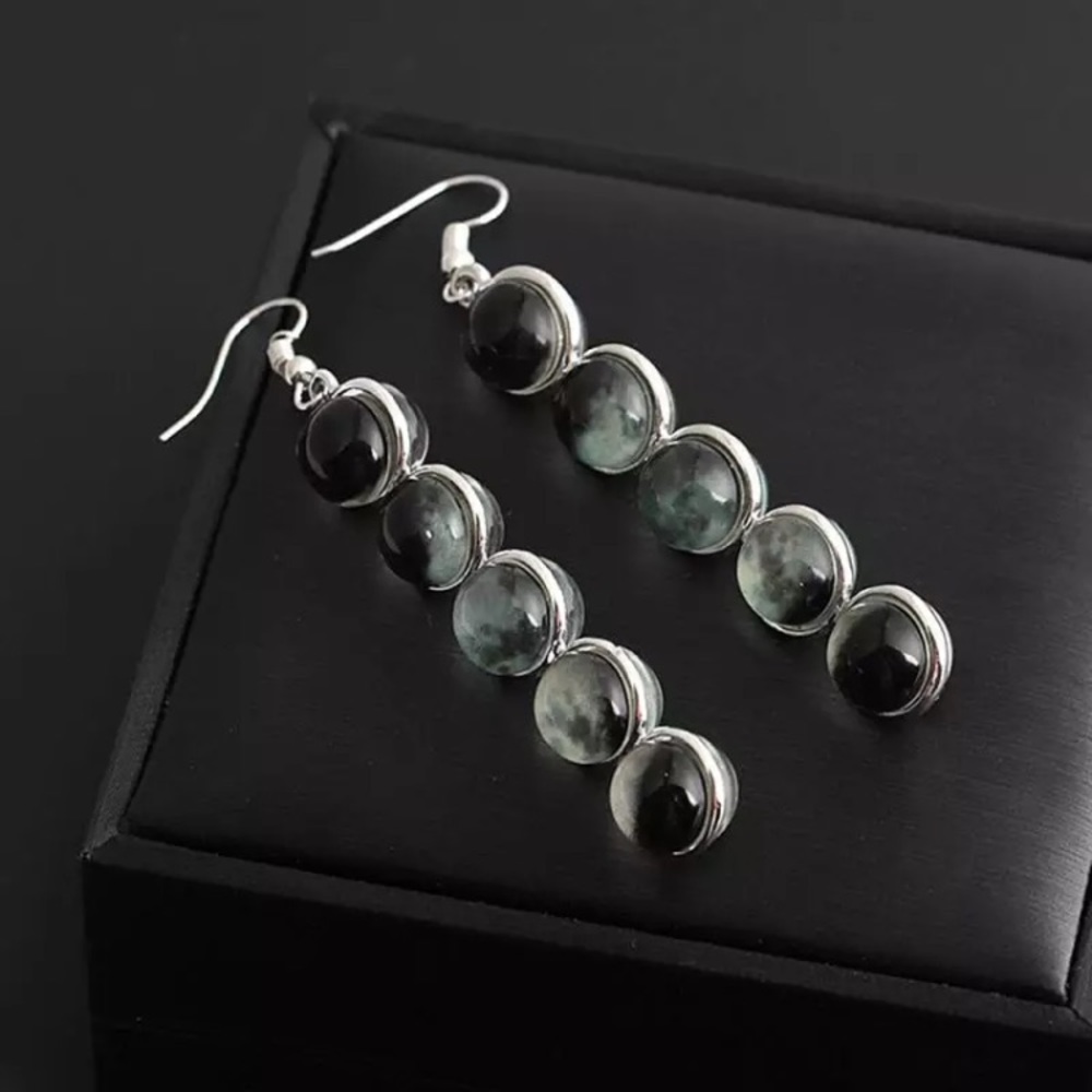 Unique Moon Phase Dangle Space Galaxy Earrings - Picture 6 of 9